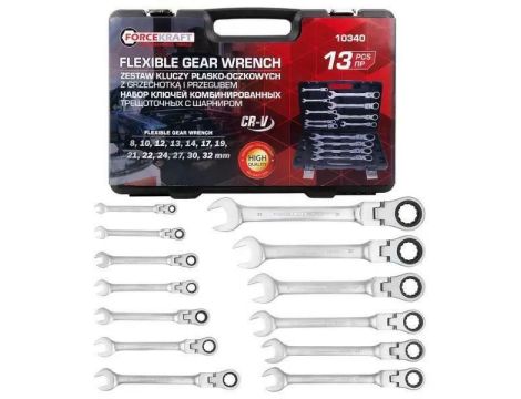 KLUCZ PŁASKO-OCZKOWY Z GRZECHOTKĄ PRZEGUBOWY kpl. 13szt.  /FORCEKRAFT