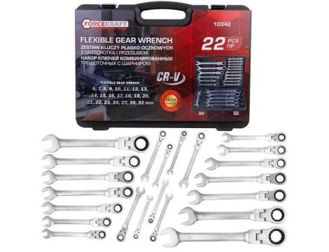 KLUCZ PŁASKO-OCZKOWY Z GRZECHOTKĄ PRZEGUBOWY kpl. 22szt.  /FORCEKRAFT