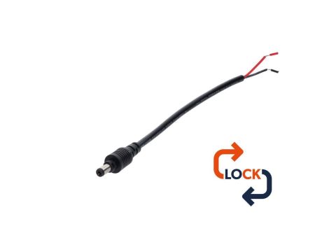 Wtyk DC 5.5x2.1 przewód czarny 15cm 22awg z blokadą