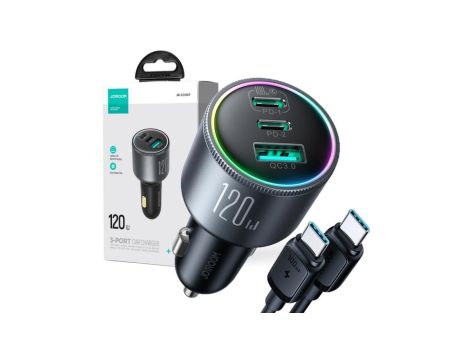 Ładowarka samochodowa Joyroom JR-CCN07 120W 5.0A PD 3.0 QC 3.0 1x USB-A 2x USB-C + kabel