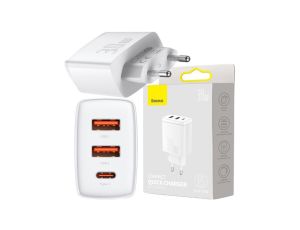 ŁADOWARKA SIECIOWA Baseus Compact Quick Charger CCXJ-E02 30W 2x USB-A 1x USB-C PD 3.0 QC 3.0 BIAŁA