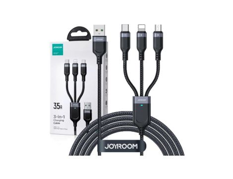 Kabel 3w1 USB-A / USB-C micro-USB Lightning Joyroom S-1T3018A18 30cm 3.5A w oplocie czarny