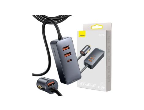 ŁADOWARKA SAMOCHODOWA NA PRZEWODZIE Baseus Share Together 120W 3A 3x USB-A 1x USB-C PD 20W QC 3.0