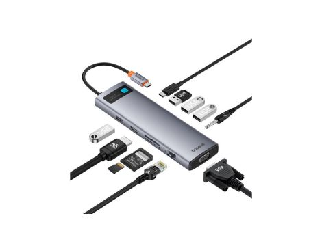 HUB 11w1 Baseus Metal Gleam Series USB-C do USB-C PD / 3x USB-A 3.0 / USB-A 2.0 / HDMI / VGA / AUX /