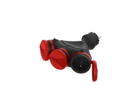 Rozgałęźnik wtyczkowy 3-gniazda z/u 16A 250V IP54 czarny/czerwony GN-X3/54 W-01152