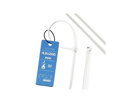 Opaska kablowa opaska zaciskowa bezhalogenowa 4,8x200 Biała Opk. 100 szt. EDO777801 EDO