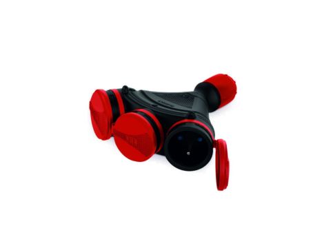 Rozgałęźnik do przedłużacza 3-gniazda z/u 16A 250V IP54 czarny/czerwony GN-X3/54 W-01156