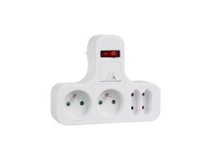 Gniazdko prądowe Maclean, Poczwórne z wyłącznikiem, Nóżką stabilizującą, Typu E, 2x2,5A, 2x16A, MCE224