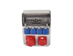 Rozdzielnica budowlana erbetka wyposażona ASTAT 119 Plus A IP65 32A/5P, 16A/5P, 4x230V SCHUKO IP44 IK08 wyłączniki Hager EDO