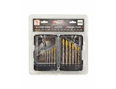 AWTOOLS WIERTŁO DO METALU M2 HSS-TiN KPL.15szt.  /1.5-10mm / BLACK LINE