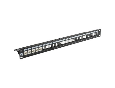 Patch panel pusty RACK 19cali 1U na 24 moduły keystone UTP z półką czarny NEKU