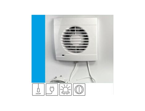 Wentylator domowy Aero RS100+ kontrolka LED, klapka zwrotna, przewód z wtyczką, fi 100 mm, kolor biały