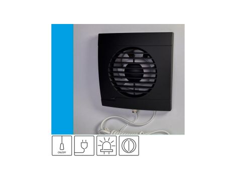 Wentylator domowy Aero RS100+ Onyx klapka zwrotna, przewód z wtyczką, kontrolka LED, fi 100 mm, kolor czarny