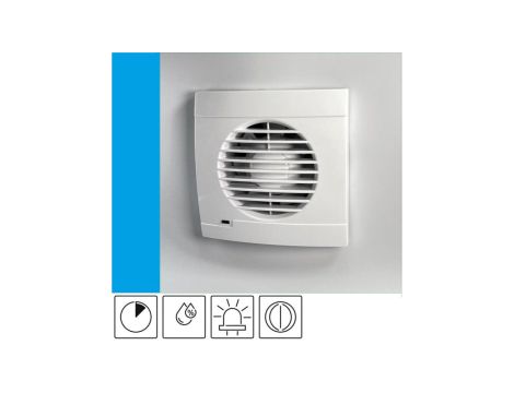 Wentylator domowy SAFIRO 100 WCH+ (LS) czujnik wilgoci i timer czasowy, kontrolka LED, klapka zwrotna, fi 100 mm, kolor biały