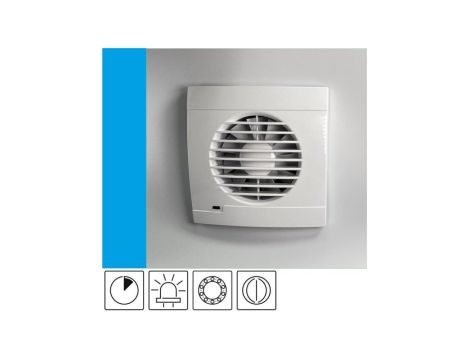 Wentylator domowy Vulkan RK100T+ klapka zwrotna, łożysko kulkowe, wyłącznik czasowy, kontrolka LED, fi 100 mm, kolor biały