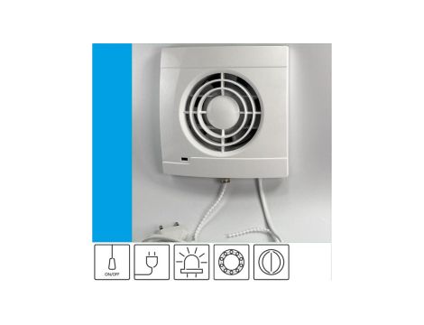 Wentylator domowy Aero VK100+ kontrolka LED, klapka zwrotna, przewód z wtyczką, łożysko kulkowe, fi 100 mm, kolor biały