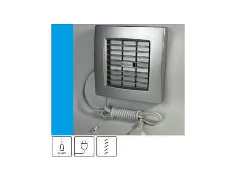 Wentylator domowy Atol 100ASF przewód z wtyczką, automatyczna żaluzja, fi 100 mm, kolor srebrny