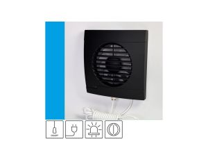 Wentylator domowy Vulkan RS100+ Onyx klapka zwrotna, przewód z wtyczką, kontrolka LED, fi 100 mm, kolor czarny