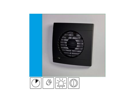 Wentylator domowy Aero RS100HT+ Onyx czujnik wilgotności i timer, klapka zwrotna, kontrolka LED, fi 100 mm, kolor czarny