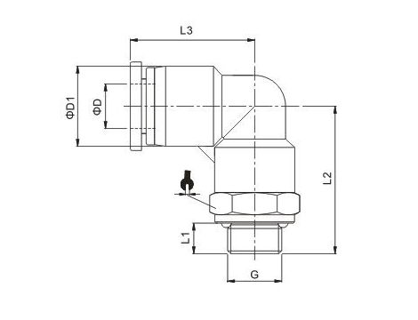 Złączka pneumatyczna wtykowa kątowa do węża fi 6 mm, G 3/8 GZ, tworzywo sztuczne - 3