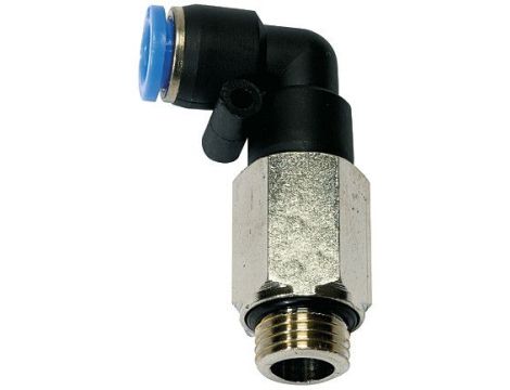 Złączka wtykowa kątowa obrotowa przedłużona G 1/4 GZ do węża fi 12 mm, tworzywo sztuczne