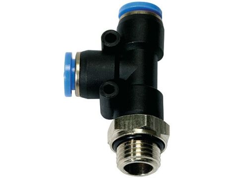 Trójnik pneumatyczny wtykowy obrotowy typu T G 1/4 GZ do węża fi 10 mm, tworzywo sztuczne