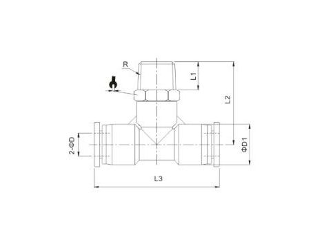 Trójnik pneumatyczny wtykowy typu T G 1/2 GZ do węża fi 6 mm, tworzywo sztuczne - 2