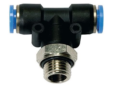Trójnik pneumatyczny wtykowy typu T G 3/8 GZ do węża fi 12 mm, tworzywo sztuczne