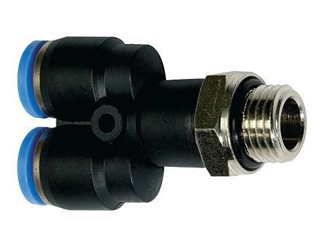 Trójnik pneumatyczny wtykowy typu Y, G 3/8 GZ do węża fi 10 mm, tworzywo sztuczne