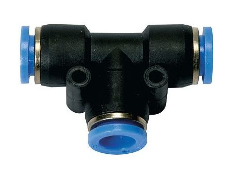 Trójnik pneumatyczny wtykowy typu T do węża fi 8 mm, tworzywo sztuczne