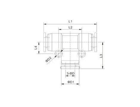 Trójnik pneumatyczny wtykowy redukcyjny typu T do węża z fi 2x6 mm na 1x8 mm, tworzywo sztuczne - 2