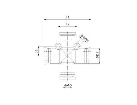 Czwórnik pneumatyczny wtykowy do węża fi 10 mm, tworzywo sztuczne - 2
