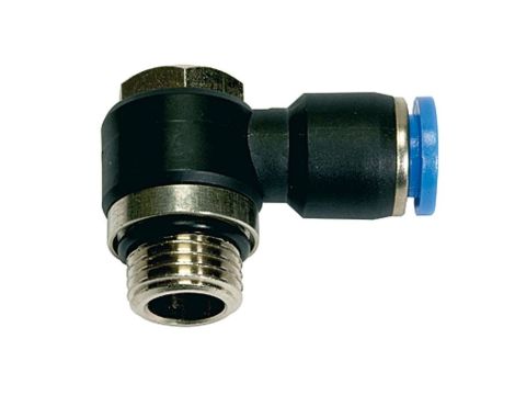 Złączka pneumatyczna wtykowa kątowa banjo G 1/8 GZ do węża fi 6 mm, tworzywo sztuczne