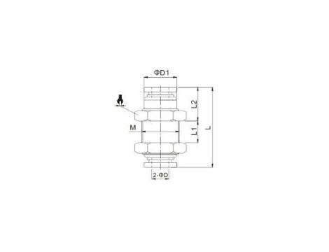 Złączka pneumatyczna wtykowa grodziowa M16 do węża fi 8 mm, mosiądz niklowany - 2