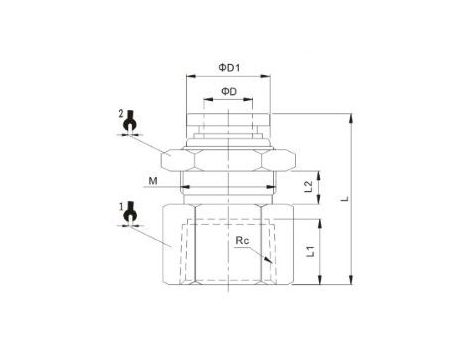 Złączka pneumatyczna wtykowa grodziowa R 1/8 GW do węża fi 12 mm, mosiądz niklowany - 2