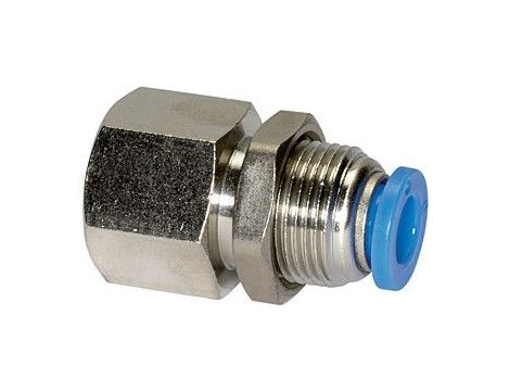 Złączka pneumatyczna wtykowa grodziowa R 1/8 GW do węża fi 12 mm, mosiądz niklowany