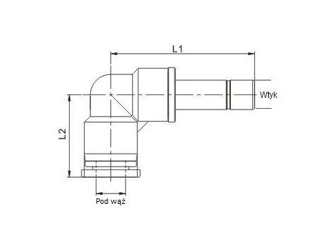 Redukcja kątowa 45° do złączy wtykowych pneumatycznych, wtyk 12 mm pod wąż fi 10 mm - 2