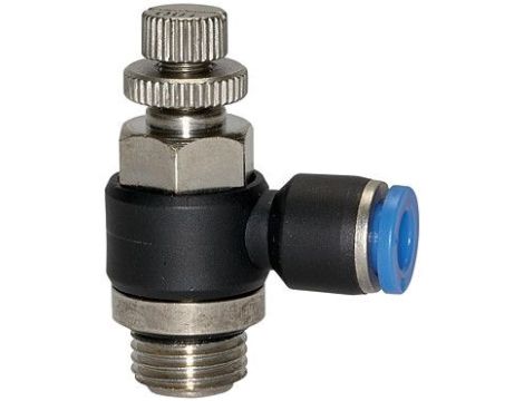 Zawór dławiąco-zwrotny wtykowy do siłownika G 1/2 GZ, do węża fi 10 mm, tworzywo sztuczne - 3