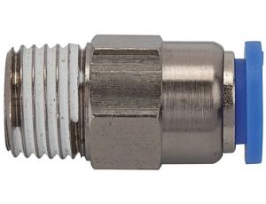 Zawór zatrzymujący wtykowy prosty R 1/8 GZ, do węża fi 8 mm, mosiadz niklowany