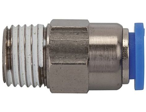 Zawór zatrzymujący wtykowy prosty R 1/8 GZ, do węża fi 8 mm, mosiadz niklowany