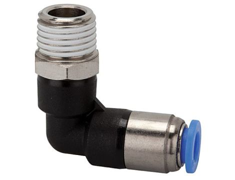 Zawór zatrzymujący wtykowy kątowy R 1/2 GZ, do węża fi 12 mm, tworzywo sztuczne