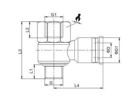 Złączka pneumatyczna wtykowa kątowa banjo G 1/2 GW/GZ do węża fi 6 mm, tworzywo sztuczne - 2