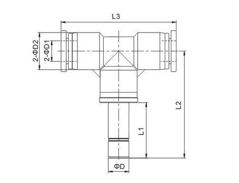 Trójnik pneumatyczny wtykowy redukcyjny typu T wtyk 10 mm pod wąż 8 mm, tworzywo sztuczne - 2