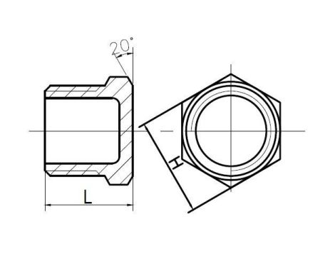 Korek nierdzewny gwintowany 6-kątny z nakrętką R 1/4 GZ, stal 316 - 2