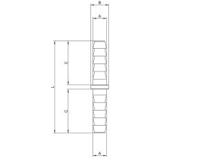 Łącznik prosty karbowany przelotowy, choinka do węża fi 8 mm, mosiądz niklowany