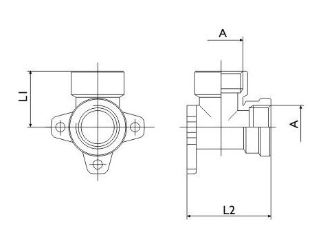 Kolanko gwintowane do montażu na ścianie, kolanko naścienne, G 1/2 GW, mosiądz niklowany - 2