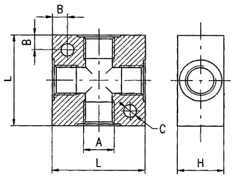 Czwórnik gwintowany typu kostka WWWW 4 x G 1/4 GW, aluminium - 2