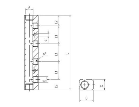 Listwa rozdzielająca gwintowana aluminiowa, kolektor 2 x G 3/8 GW - 5 x G 1/4 GW - 2