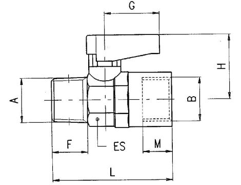 Zawór kulowy Ghilux mini R 3/4 GZ - R 3/4 GW, PN20, gwintowany, mosiądz niklowany, PTFE/NBR - 2