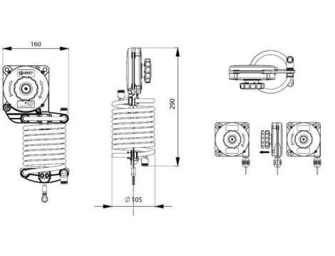 Balanser linkowy, sprężynowy Flowmatik 1-2 kg, linka 1,6 m, z przewodem spiralnym - 4